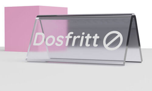 Foto på en bordsryttarskylt där det står dosfritt.